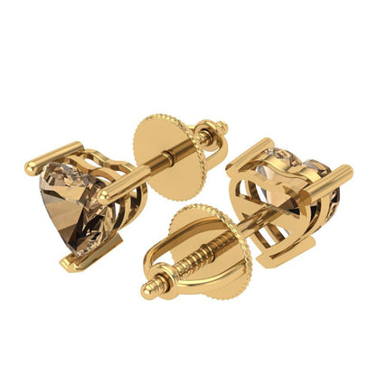 1.5 ctw Champagne Studs Earrings | 6.0mm Heart Cut White Gold Screw back | April Birthstone