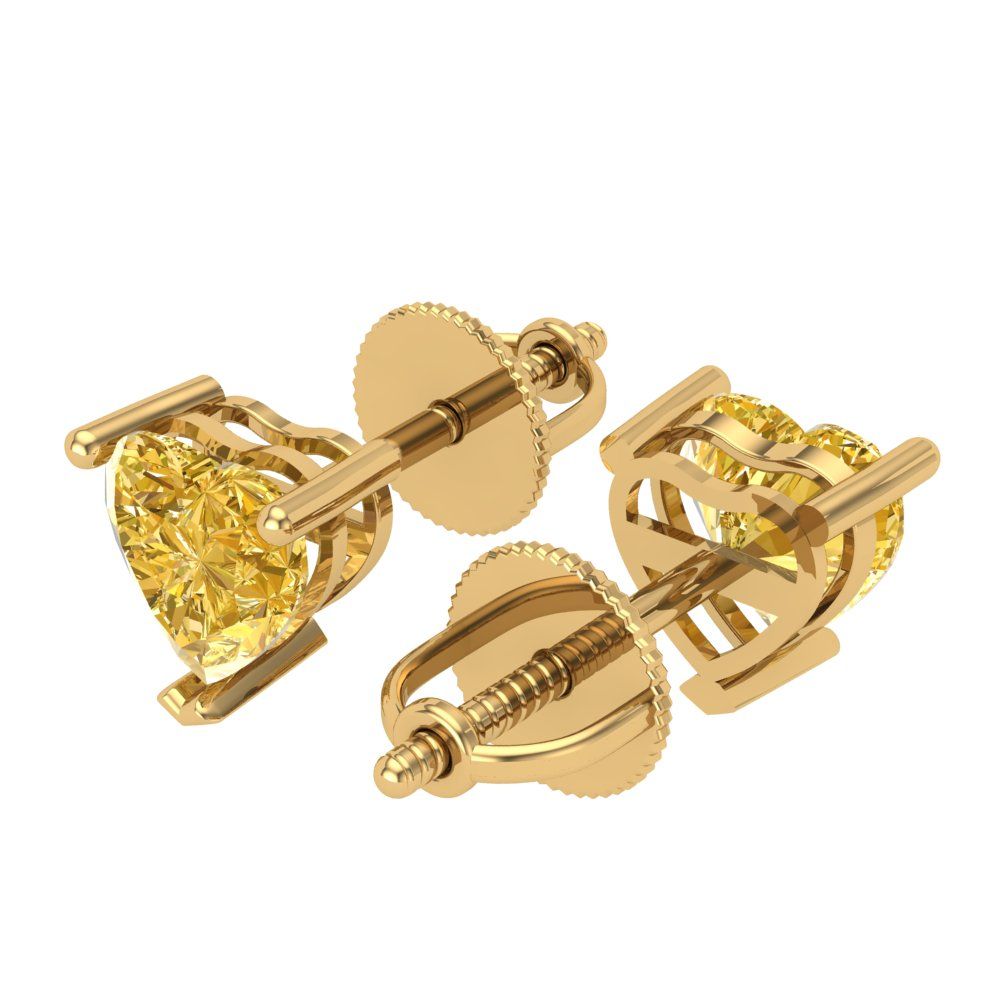 1.5 ctw Citrine Studs Earrings | 6.0mm Heart Cut White Gold Screw back | November Birthstone