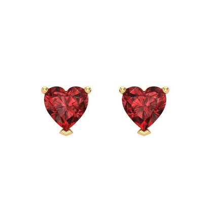 1.5 ctw Garnet Studs Earrings | 6.0mm Heart Cut White Gold Screw back | January Birthstone