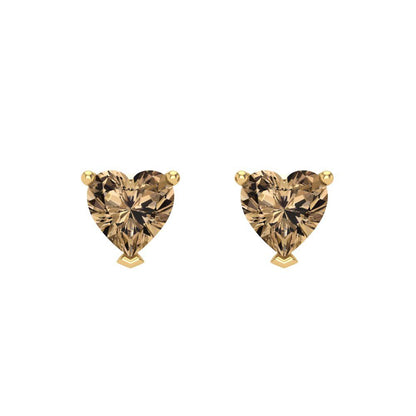1.5 ctw Champagne Studs Earrings | 6.0mm Heart Cut White Gold Screw back | April Birthstone