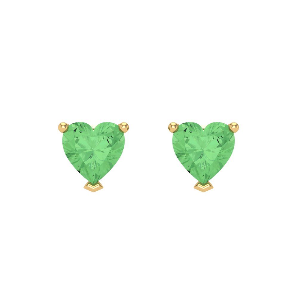 1.5 ctw Green Zirconia Studs Earrings | 6.0mm Heart Cut White Gold Screw back | April Birthstone