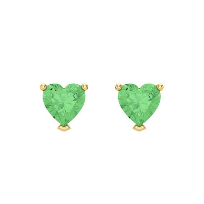 1.5 ctw Green Zirconia Studs Earrings | 6.0mm Heart Cut White Gold Screw back | April Birthstone