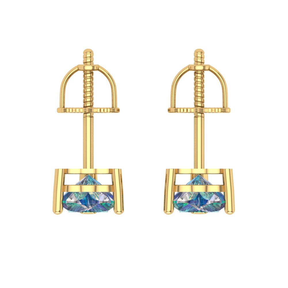 1.5 ctw Blue Moissanite Studs Earrings | 6.0mm Heart Cut White Gold Screw back | April Birthstone