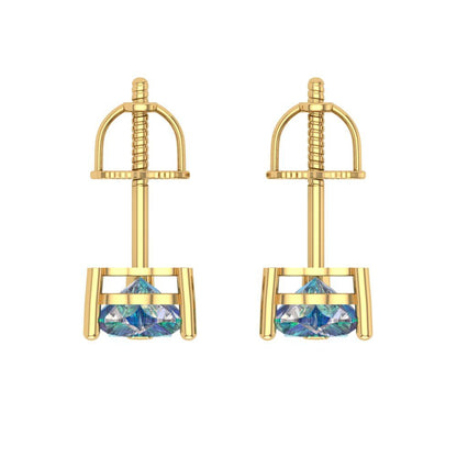 1.5 ctw Blue Moissanite Studs Earrings | 6.0mm Heart Cut White Gold Screw back | April Birthstone