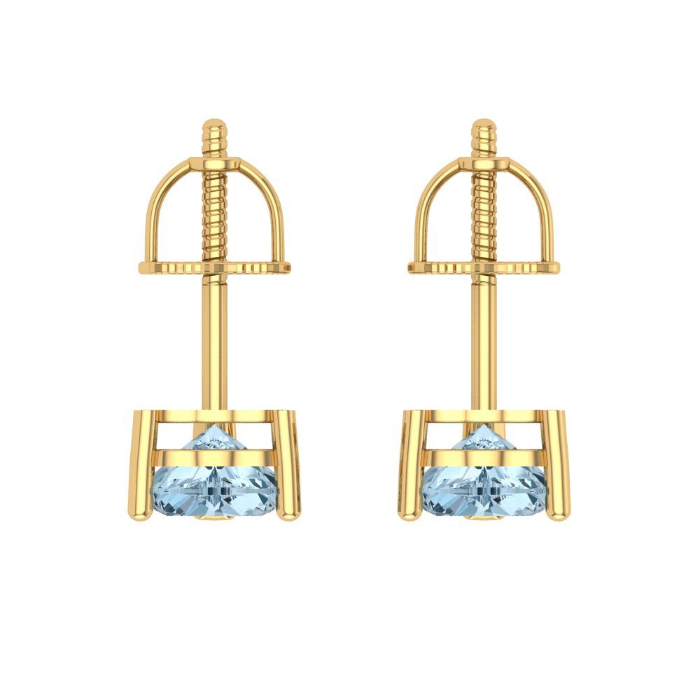 1.5 ctw Blue Zirconia Studs Earrings | 6.0mm Heart Cut White Gold Screw back | April Birthstone