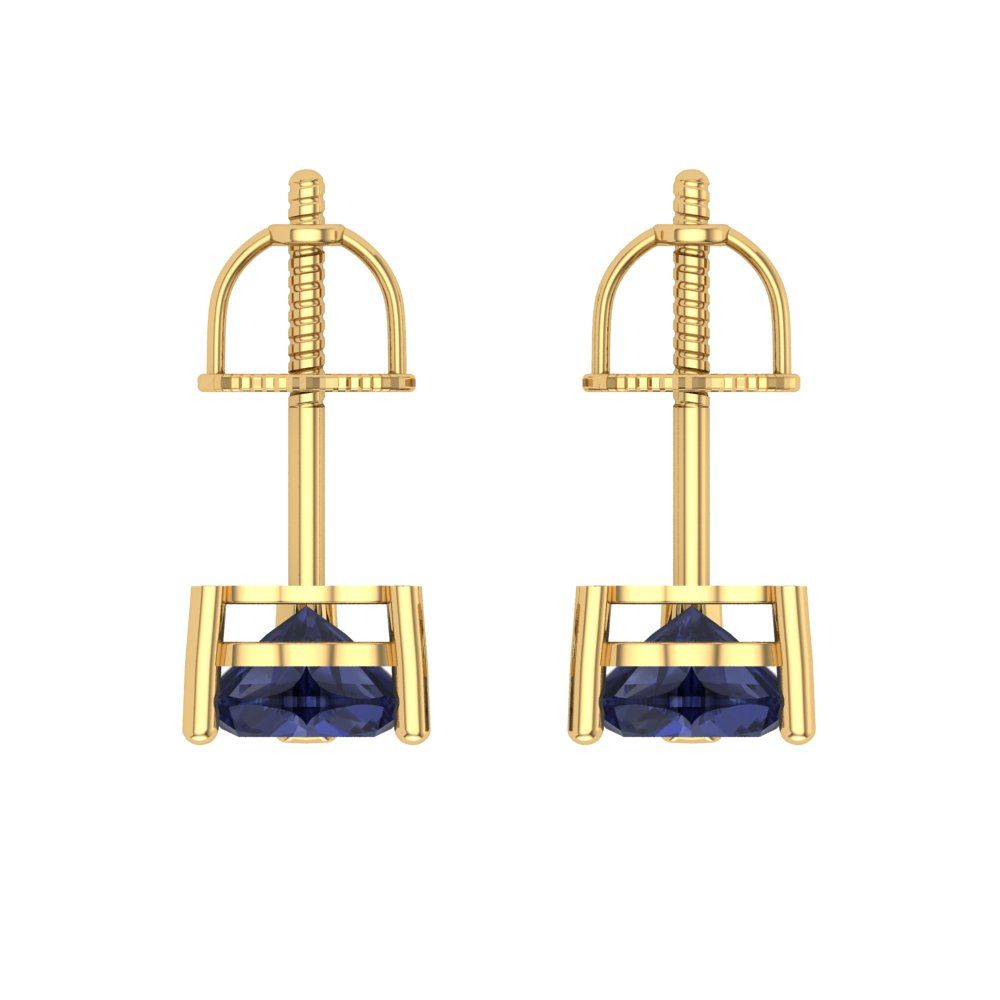 1.5 ctw Blue Sapphire Studs Earrings | 6.0mm Heart Cut White Gold Screw back | September Birthstone