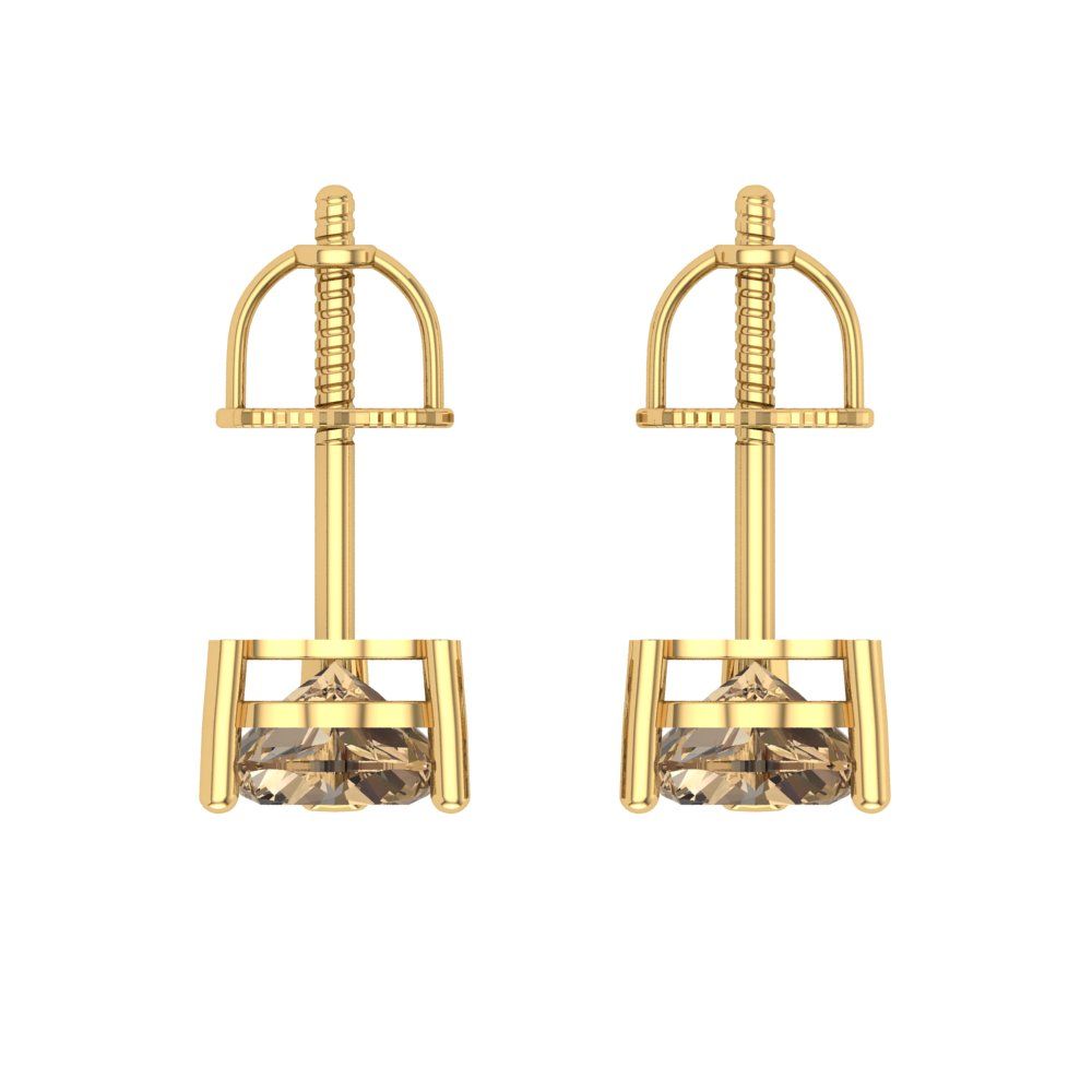 1.5 ctw Champagne Studs Earrings | 6.0mm Heart Cut White Gold Screw back | April Birthstone