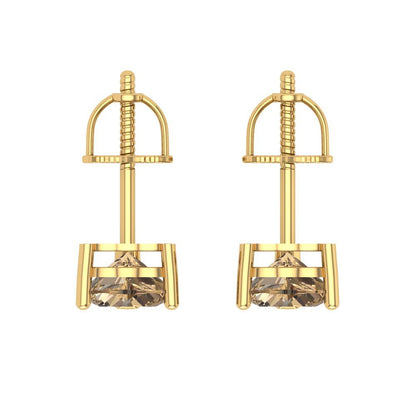 1.5 ctw Champagne Studs Earrings | 6.0mm Heart Cut White Gold Screw back | April Birthstone