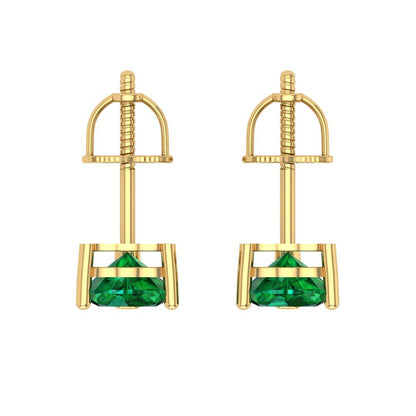 1.5 ctw Emerald Studs Earrings | 6.0mm Heart Cut White Gold Screw back | May Birthstone