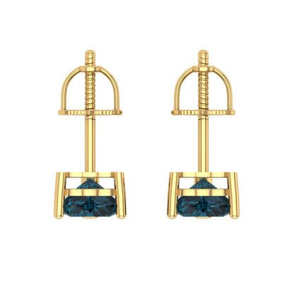 1.5 ctw London Blue Topaz Studs Earrings | 6.0mm Heart Cut White Gold Screw back | December Birthstone
