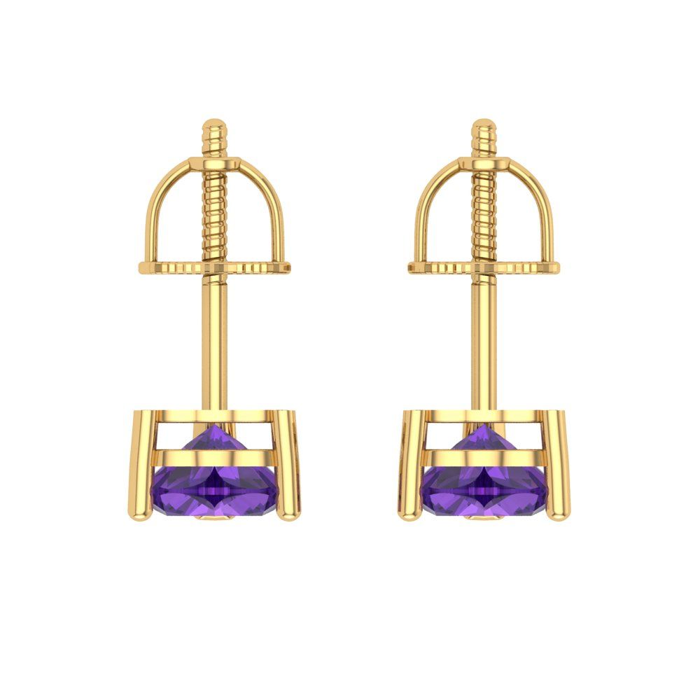 1.5 ctw Amethyst Studs Earrings | 6.0mm Heart Cut White Gold Screw back | February Birthstone