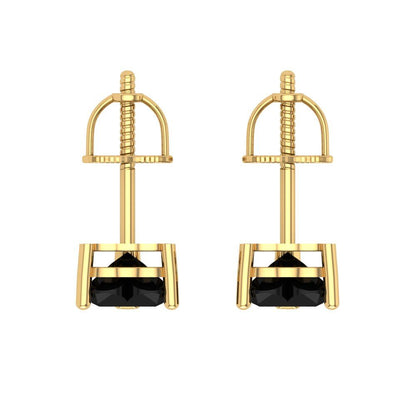 1.5 ctw Onyx Studs Earrings | 6.0mm Heart Cut White Gold Screw back | July Birthstone