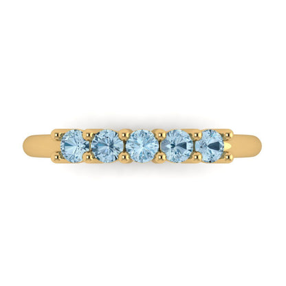 0.35 cttw Natural Swiss Blue Topaz Round Cut Yellow Gold Eternity Wedding Band