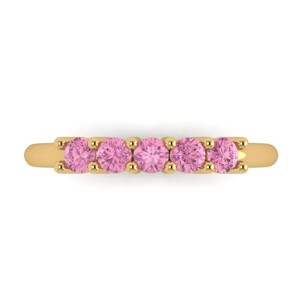 0.35 cttw Simulated Pink Diamond Round Cut Yellow Gold Eternity Wedding Band