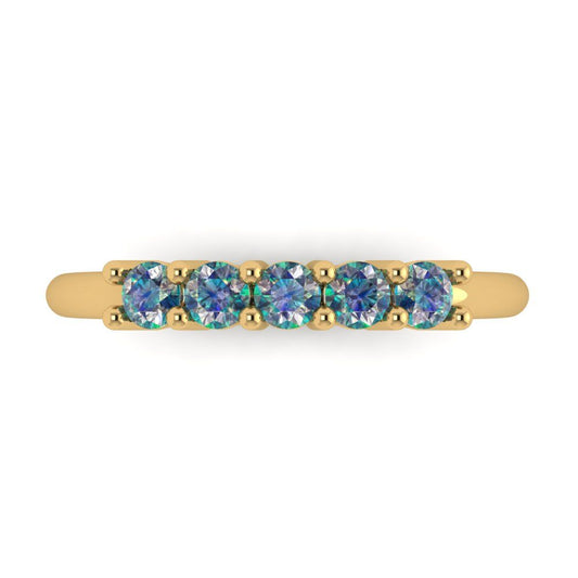 0.35 cttw Blue Moissanite Round Cut Yellow Gold Eternity Wedding Band