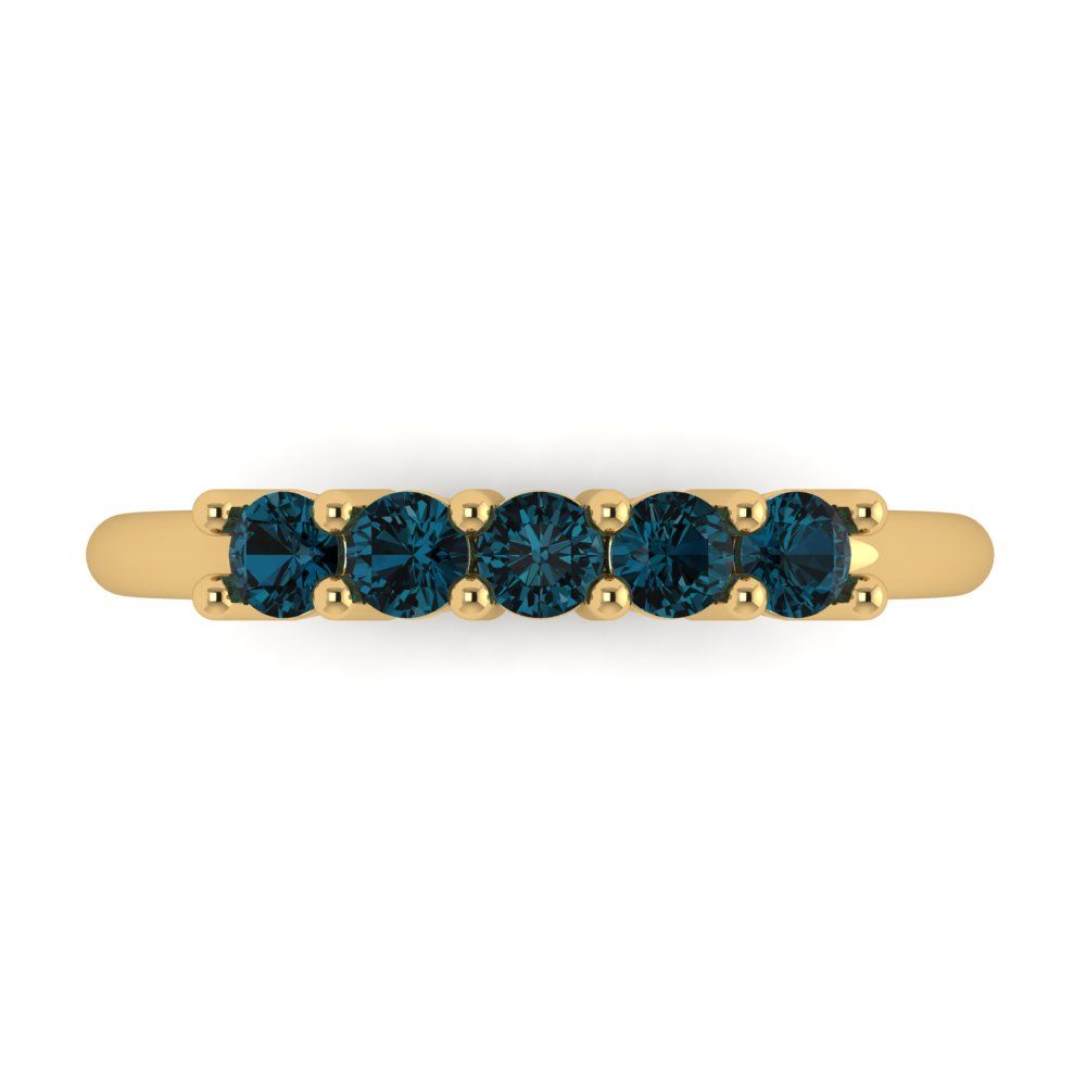 0.35 cttw Natural London Blue Topaz Round Cut Yellow Gold Eternity Wedding Band