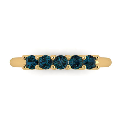 0.35 cttw Natural London Blue Topaz Round Cut Yellow Gold Eternity Wedding Band