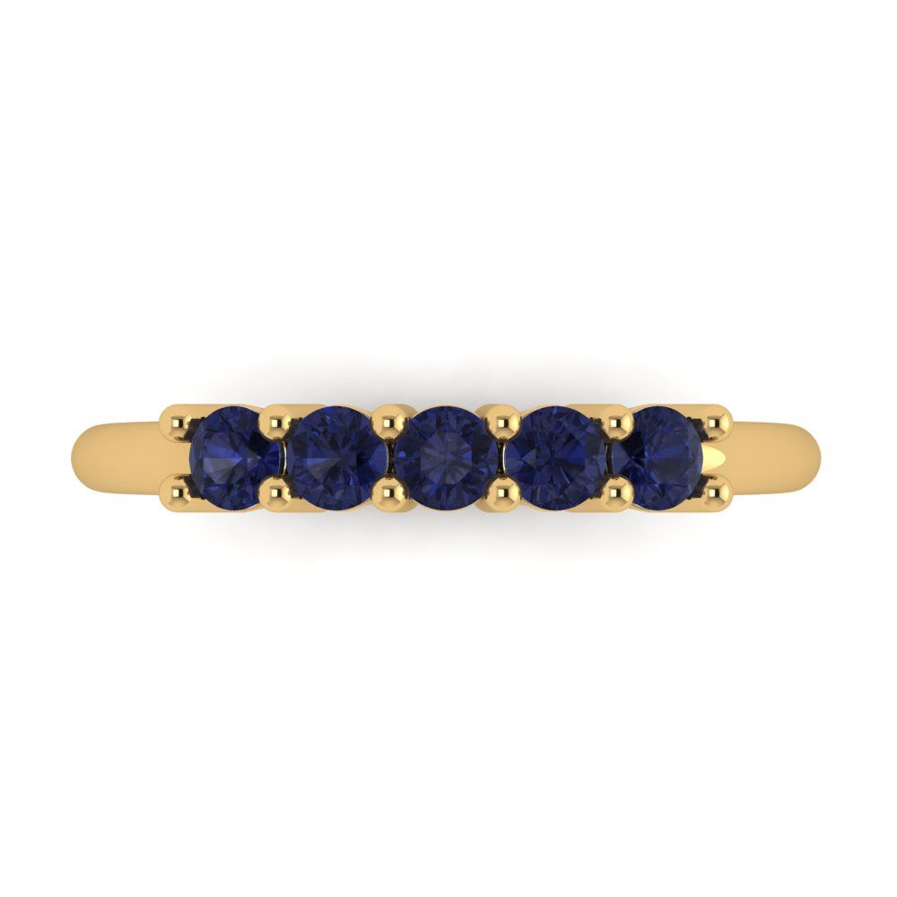 0.35 cttw Simulated Blue Sapphire Round Cut Yellow Gold Eternity Wedding Band
