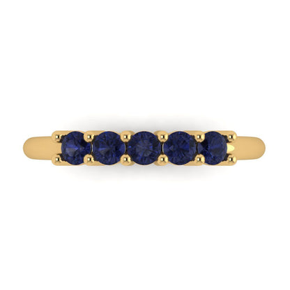0.35 cttw Simulated Blue Sapphire Round Cut Yellow Gold Eternity Wedding Band