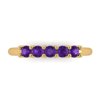 0.35 cttw Natural Amethyst Round Cut Yellow Gold Eternity Wedding Band