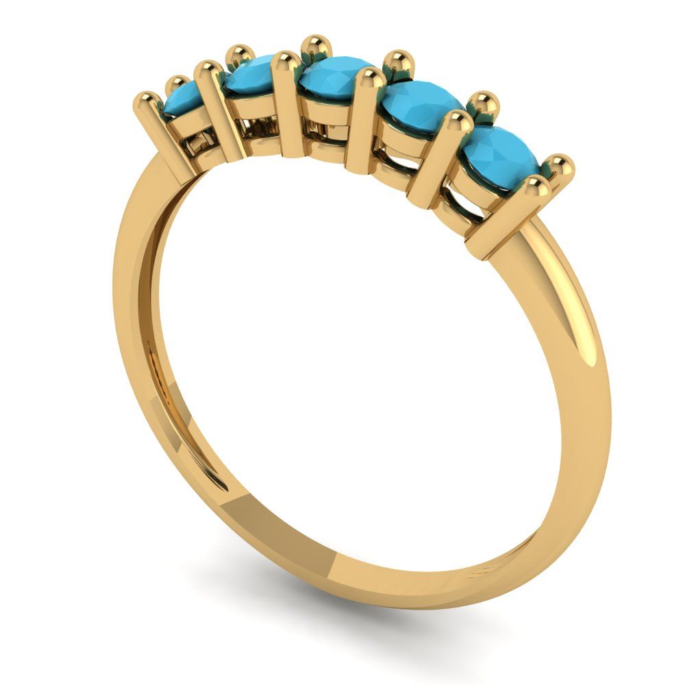 0.35 cttw Simulated Turquoise Round Cut Yellow Gold Eternity Wedding Band