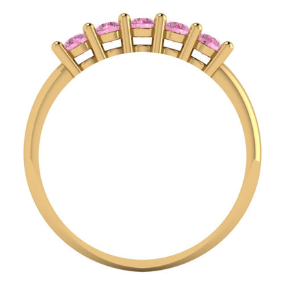 0.35 cttw Simulated Pink Diamond Round Cut Yellow Gold Eternity Wedding Band