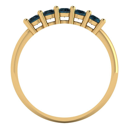 0.35 cttw Natural London Blue Topaz Round Cut Yellow Gold Eternity Wedding Band