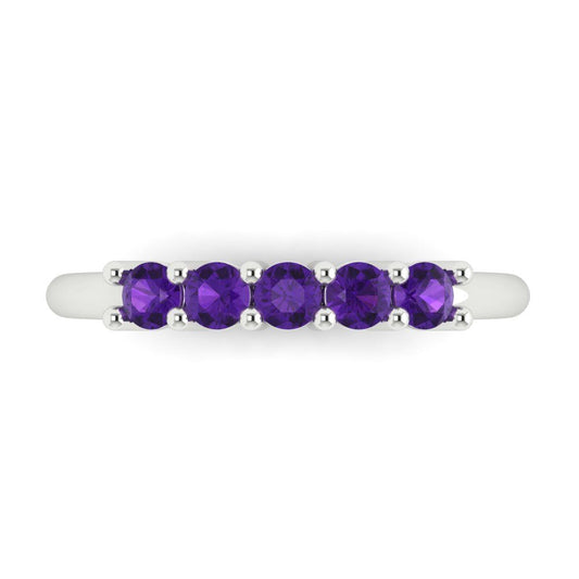 0.35 cttw Natural Amethyst Round Cut White Gold Eternity Wedding Band
