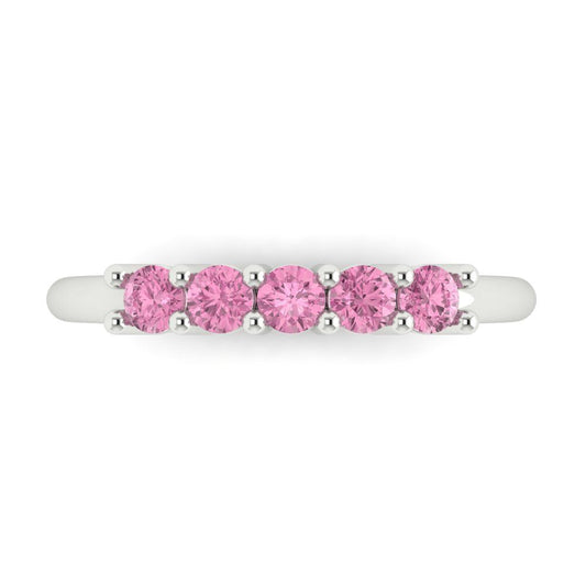 0.35 cttw Simulated Pink Diamond Round Cut White Gold Eternity Wedding Band