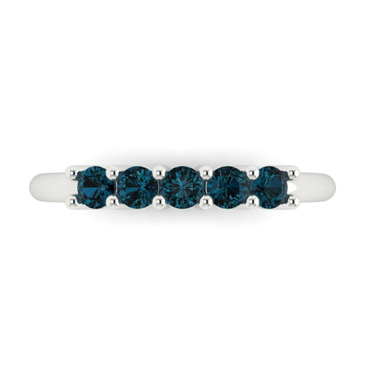 0.35 cttw Natural London Blue Topaz Round Cut White Gold Eternity Wedding Band