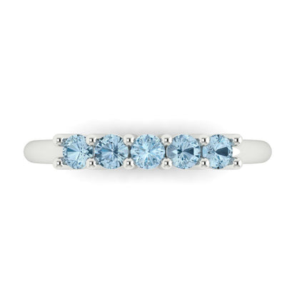 0.35 cttw Natural Aquamarine Round Cut White Gold Eternity Wedding Band