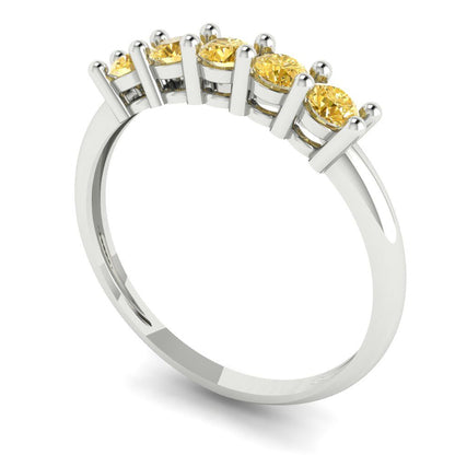 0.35 cttw Yellow Moissanite Round Cut White Gold Eternity Wedding Band