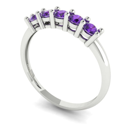 0.35 cttw Natural Amethyst Round Cut White Gold Eternity Wedding Band