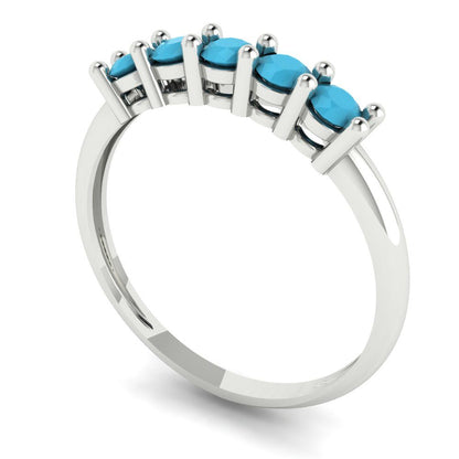 0.35 cttw Simulated Turquoise Round Cut White Gold Eternity Wedding Band