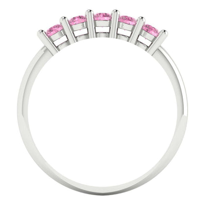 0.35 cttw Simulated Pink Diamond Round Cut White Gold Eternity Wedding Band