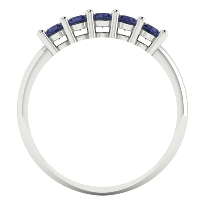 0.35 cttw Simulated Blue Sapphire Round Cut White Gold Eternity Wedding Band