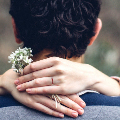 0.35 cttw Natural Garnet Round Cut White Gold Eternity Wedding Band