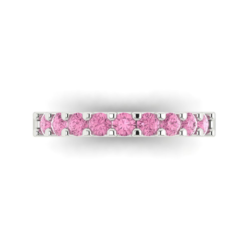 0.63 cttw Simulated Pink Diamond Round Cut White Gold Eternity Wedding Band