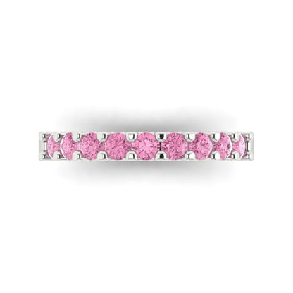 0.63 cttw Simulated Pink Diamond Round Cut White Gold Eternity Wedding Band