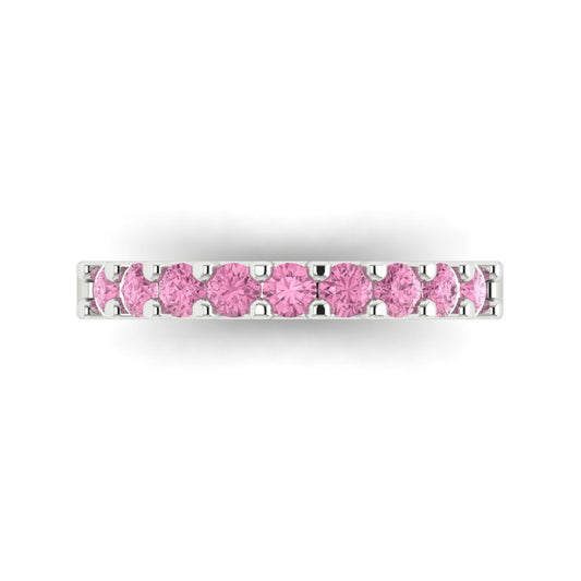 0.63 cttw Simulated Pink Diamond Round Cut White Gold Eternity Wedding Band