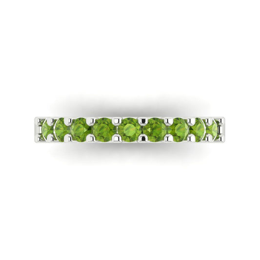 0.63 cttw Natural Peridot Round Cut White Gold Eternity Wedding Band
