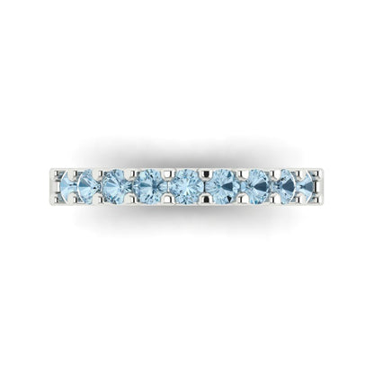 0.63 cttw Natural Swiss Blue Topaz Round Cut White Gold Eternity Wedding Band