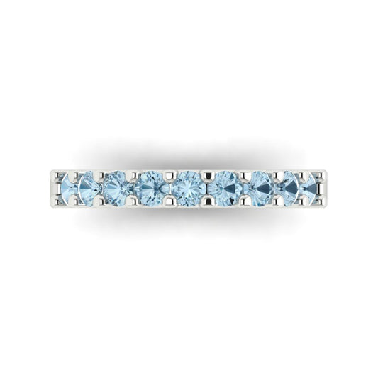 0.63 cttw Natural Swiss Blue Topaz Round Cut White Gold Eternity Wedding Band