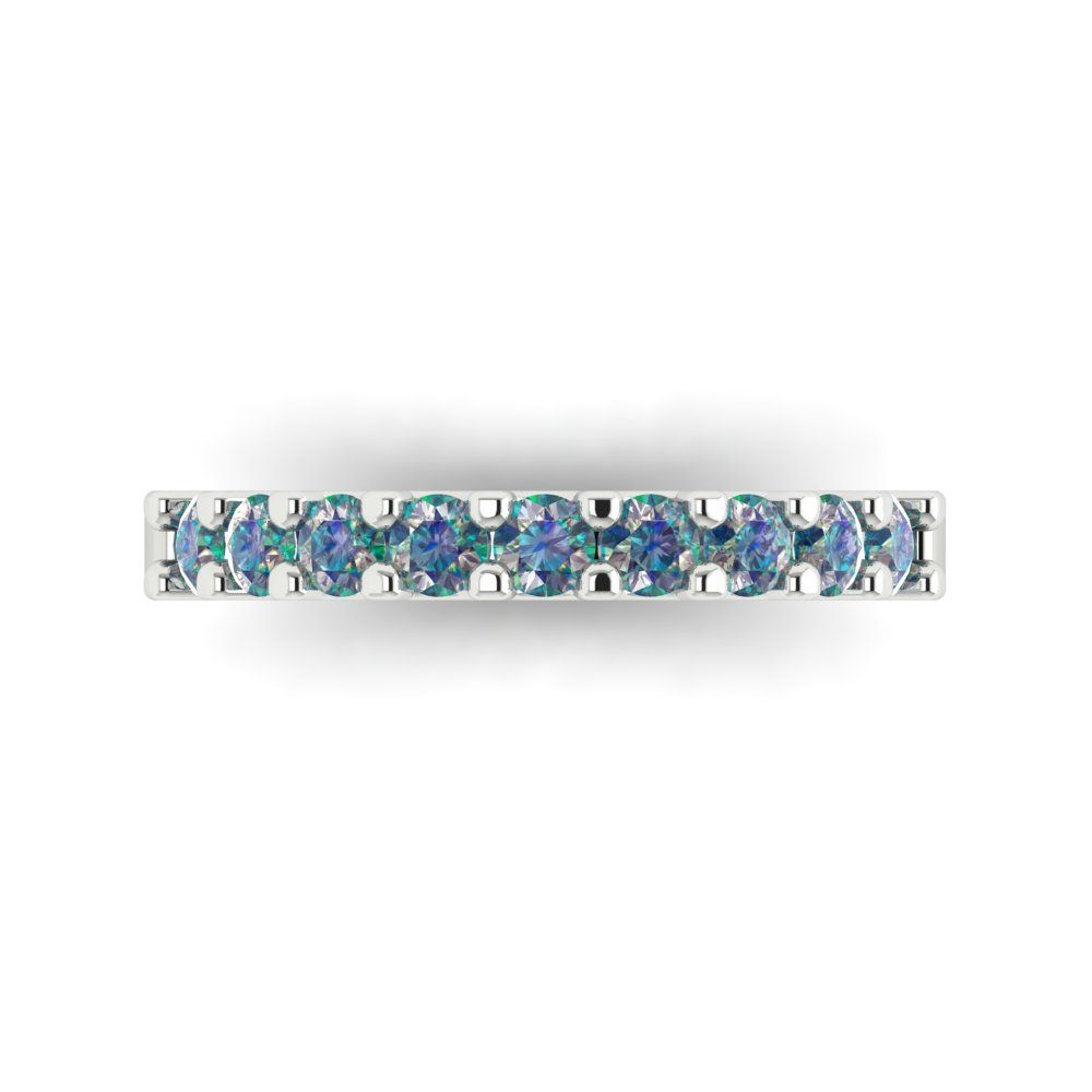 0.63 cttw Blue Moissanite Round Cut White Gold Eternity Wedding Band