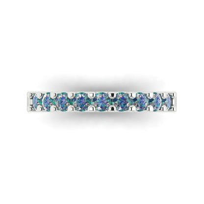0.63 cttw Blue Moissanite Round Cut White Gold Eternity Wedding Band