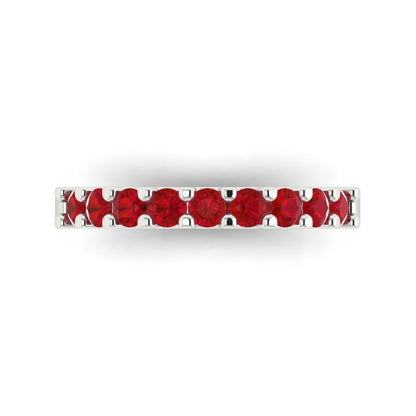 0.63 cttw Simulated Pink Tourmaline Round Cut White Gold Eternity Wedding Band