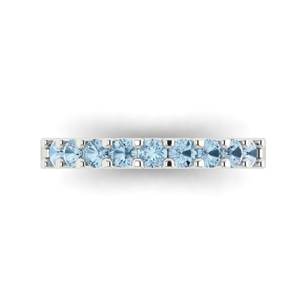 0.63 cttw Natural Aquamarine Round Cut White Gold Eternity Wedding Band
