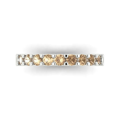 0.63 cttw Yellow Moissanite Round Cut White Gold Eternity Wedding Band