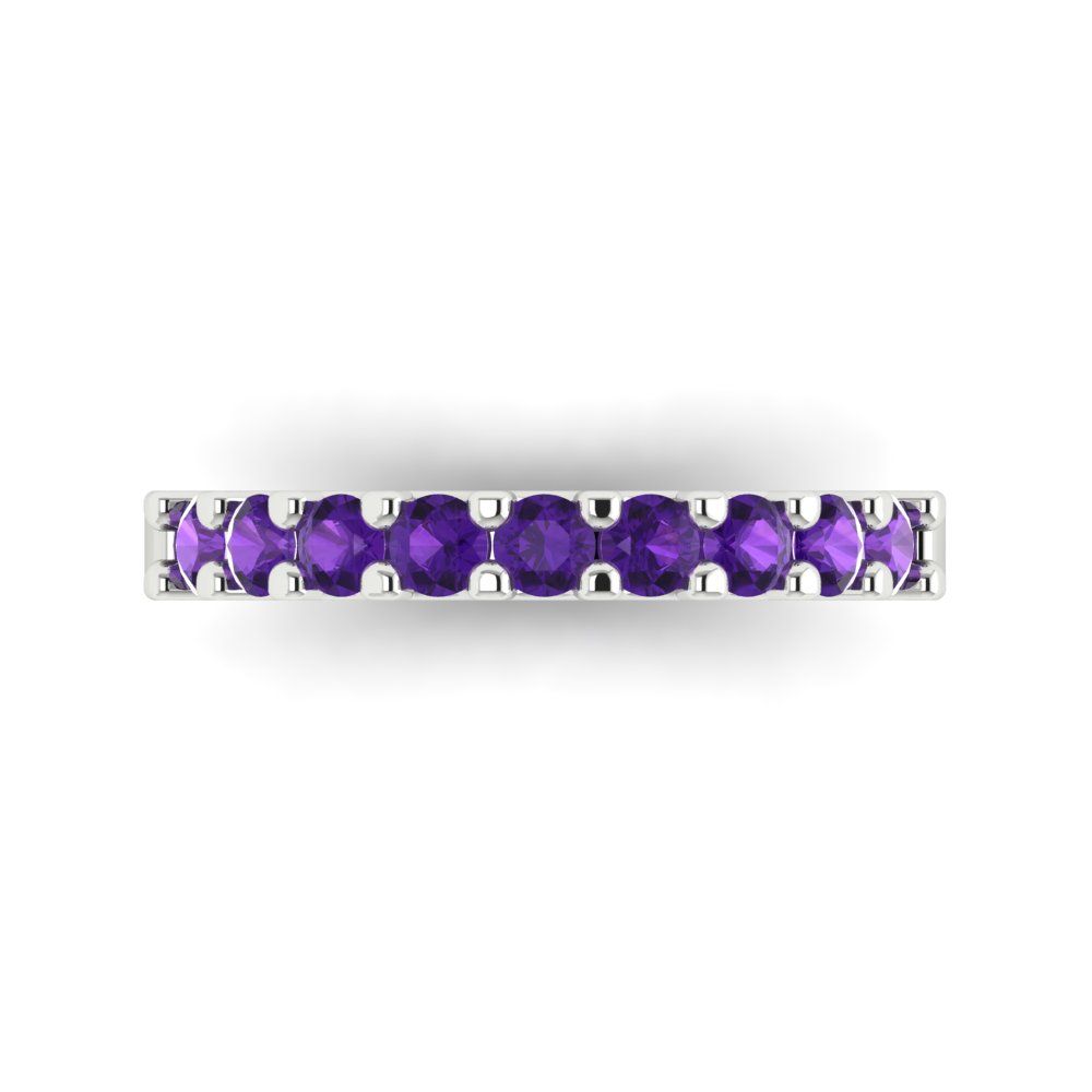 0.63 cttw Natural Amethyst Round Cut White Gold Eternity Wedding Band