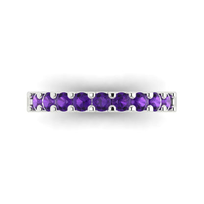 0.63 cttw Natural Amethyst Round Cut White Gold Eternity Wedding Band